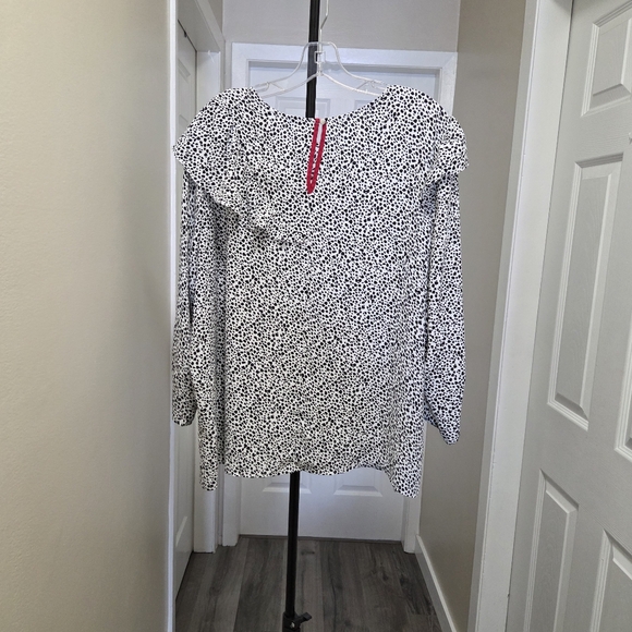 Reitmans Black & White Speckled Ruffle Blouse | Long Sleeve Workwear Top - Picture 8 of 9